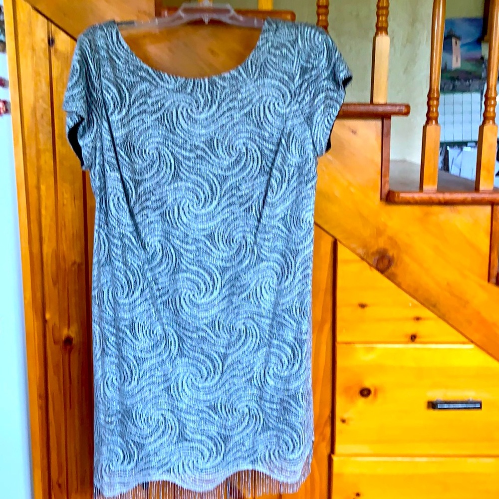 Sliver with black lining & fringe dress